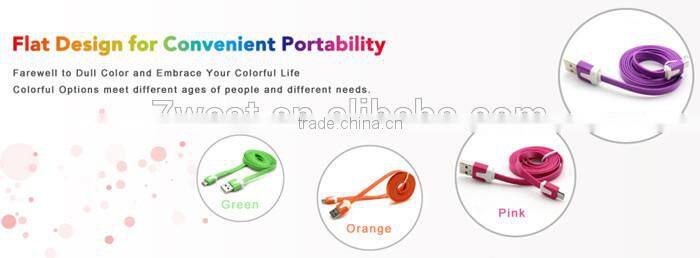 Hot Selling Colorful Noodle Flat Micro USB Cable Data Sync Charging Cable for Kindle-HTC-Samsung-LG-Nokia