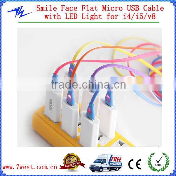 LED Light Flat Micro USB Data Sync Charger Charging Cable For Smart Phone