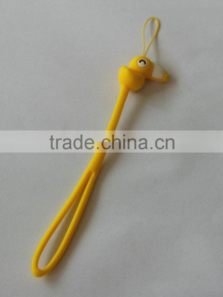 Fashion Big mouth Birds cartoon design Yellow color silicone cell phone straps manufacture