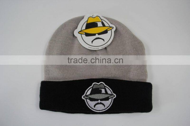Good quality grey and black cuff winter wool hats wholesale