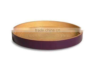 Spun bamboo tray, lacquer color outside natural inside