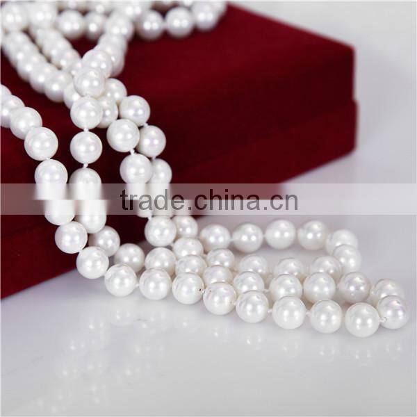 Long freshwater pearl necklace 8-9mm AAA round long pearl necklace