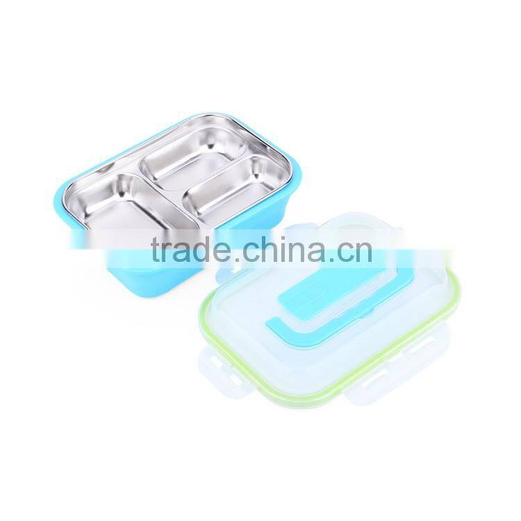 3 dividers stainless steel metal material wholesale bento lunch box for kids