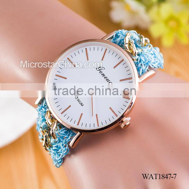 Women New Classic Geneva Ethnic Braided Analog Quartz Chain Bracelet Wrist Watch