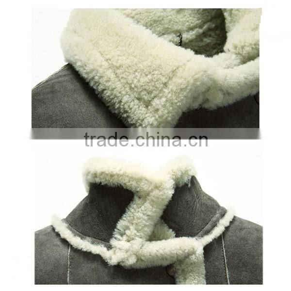 Sheepskin Shearling with Lamb Fur Collar Leather Jacket For Women
