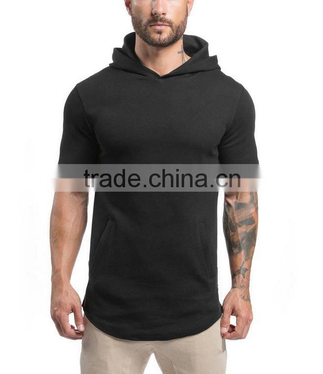 Men Fitness Clothing Longline pullover men's Short Sleeve Hoodie