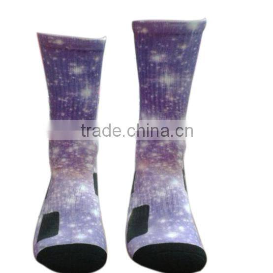 oem different vivid color custom sublimated starry night galaxy socks