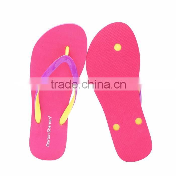 2016 latest eva foam sheet insole design fluorescence candy combo colors ladies flip flops