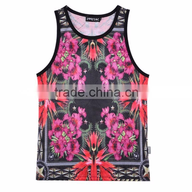 2016 hot sale latest design 3D sublimated tank tops/180 gsm slim fit screen printed gym singlet/ stringer vest for men's