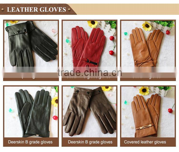 Funky women genuine sheep leather hand gloves with rabbit fur cuff