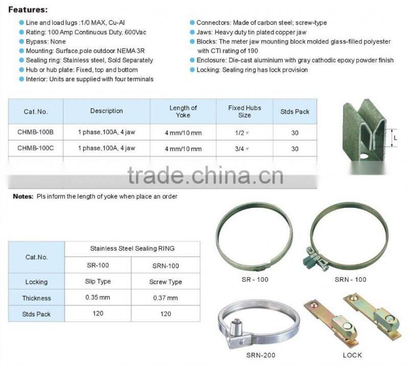 Hot sale south american type 100A single phase round electric meter base/ kwh meter
