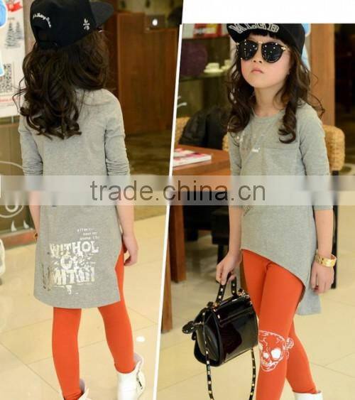 Children Skull Leggings , Gray Cotton Kids Girls Leggings Pants
