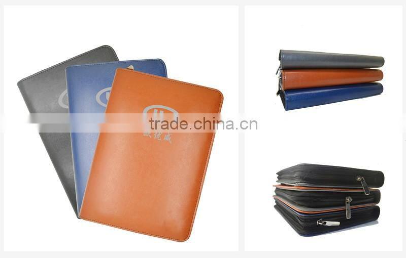 Black pu leather zip A4 file organizer folder case with calculator