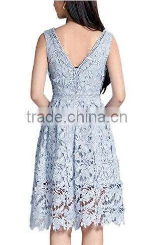 Women's Vogue Lace V-neck Chic Cocktail Party Sleeveless Dress