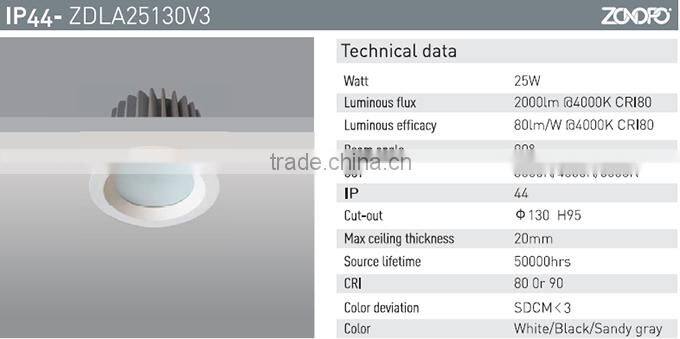 25w economy driverless led downlight 80ra 80lm long life deep recessed ip44 driver on board dimmable led downlight
