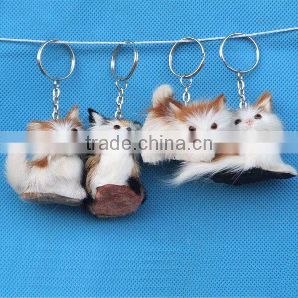 plastic dog animal shape faux fur toy keychain