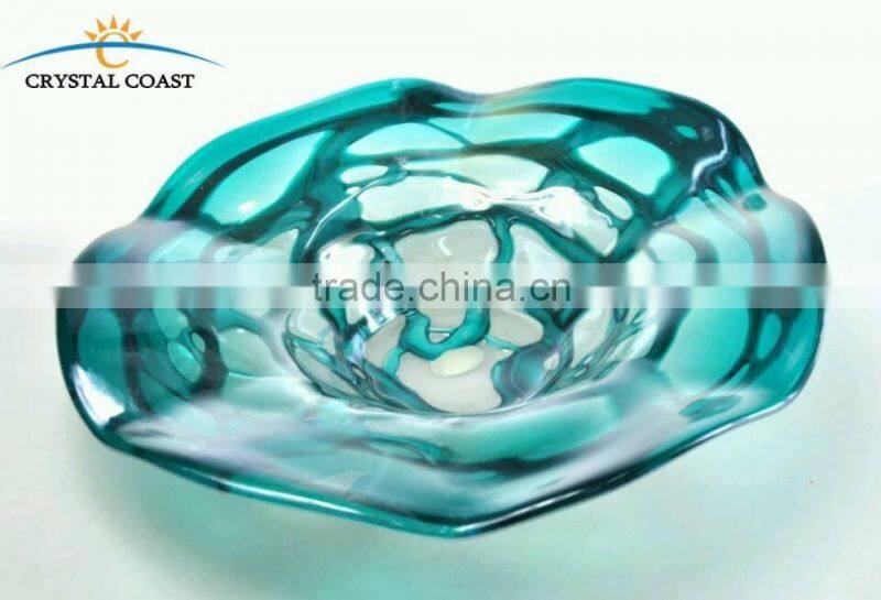 cobalt blue glass fruit plate frosted tempered glass plate for table top decoration wholesale