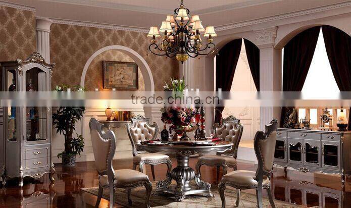 Luxury American Style Dining Room Furniture, Palace Royal Wooden Dining Table For 6 People and Chairs (BF01-ML018)