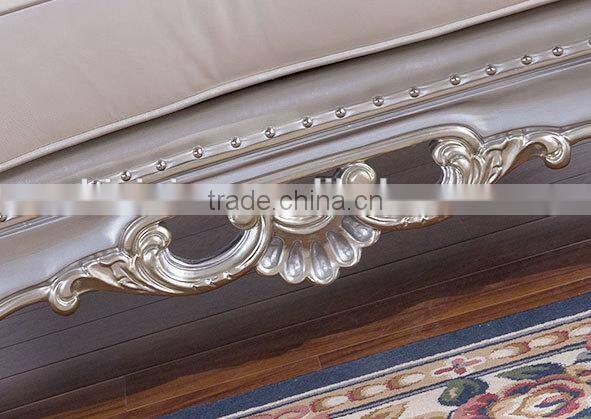 Graceful European noble living room furniture genuine leather sofa set