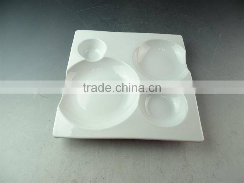wholesale porcelain white dinner square plate, cheap divided porcelain food plate