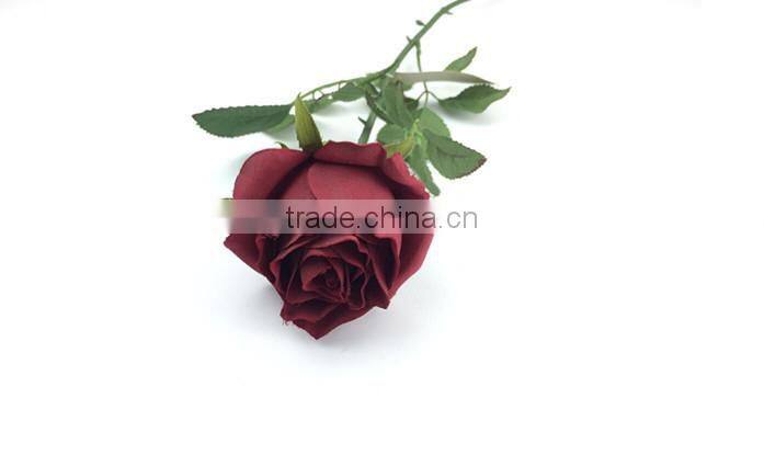 SJ442BZY red artificial single rose flower,fake fabric flowers for sale