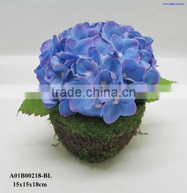 artificial hydrangeas with rattan pot