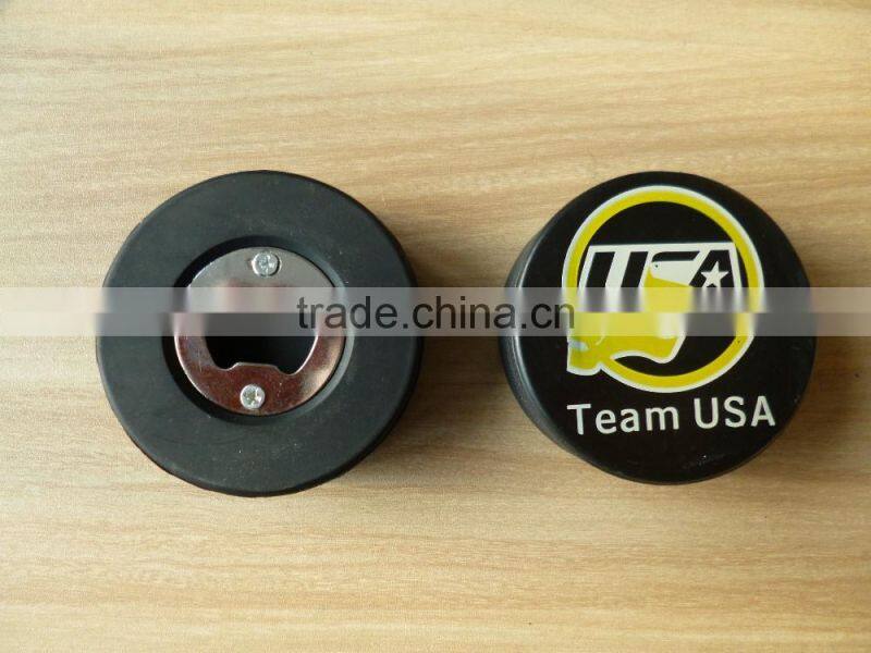 Rubber Hockey Puck with bottle opener