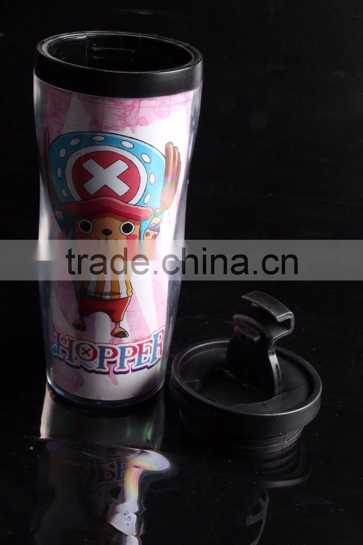 12oz BPA Free Paper insert Double Wall Plastic Tumbler/ thermo mug