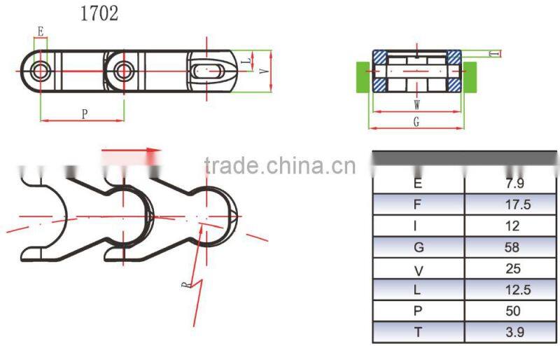 1702 1702M POM plastic crate conveyor chain