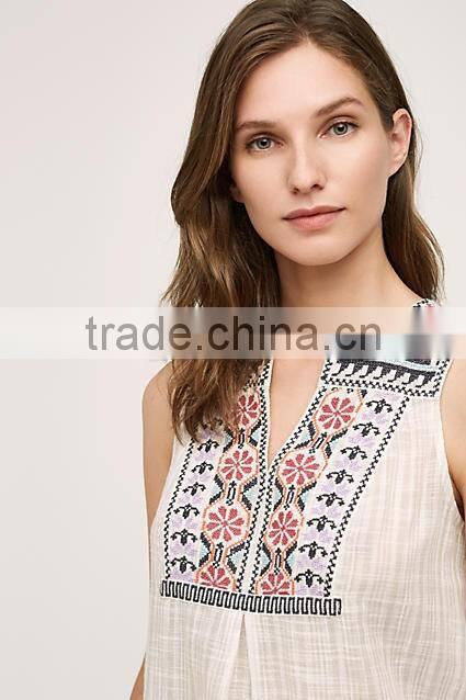 Evynne Embroidered soft cotton TANK TOPS