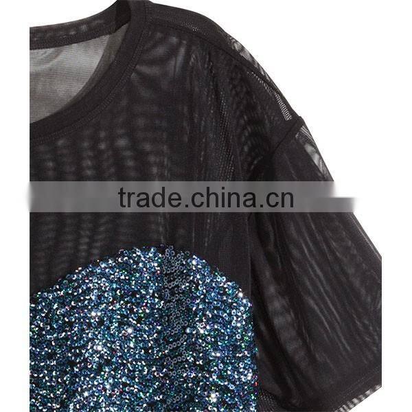 New Arrival Women Short Sleeve Wide Jersey Cropped Mesh Tops HST9262