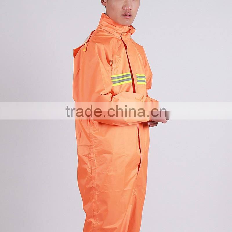 High Visibility Safety orange rain gear wear rain suit polyester /pvc nylon/Rubber rain coat waterproof