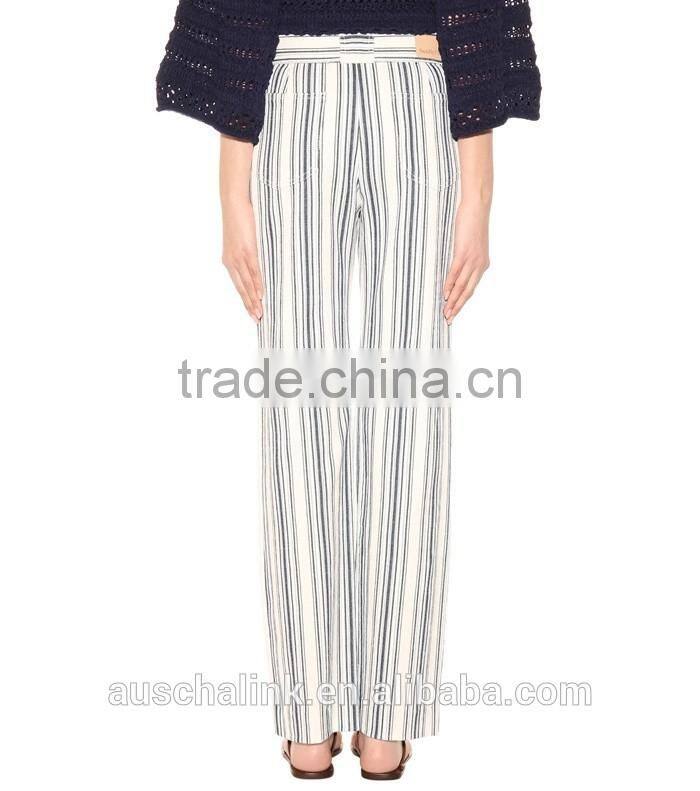 OEM service new style woman fashion stripe linen trousers