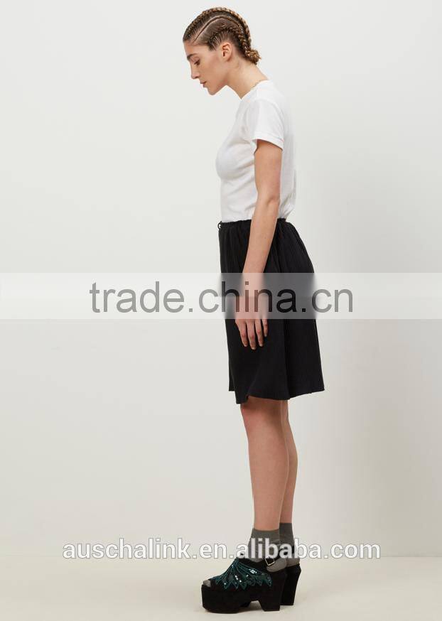 wholesale loose fit wide leg open women black rib custom sweat shorts