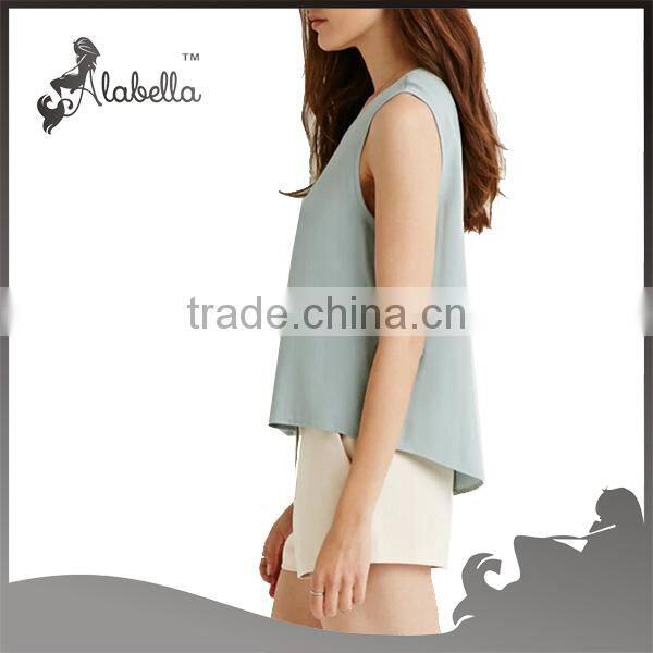 Sleeveless tops Loose tank tops wholesale women with woven fabric