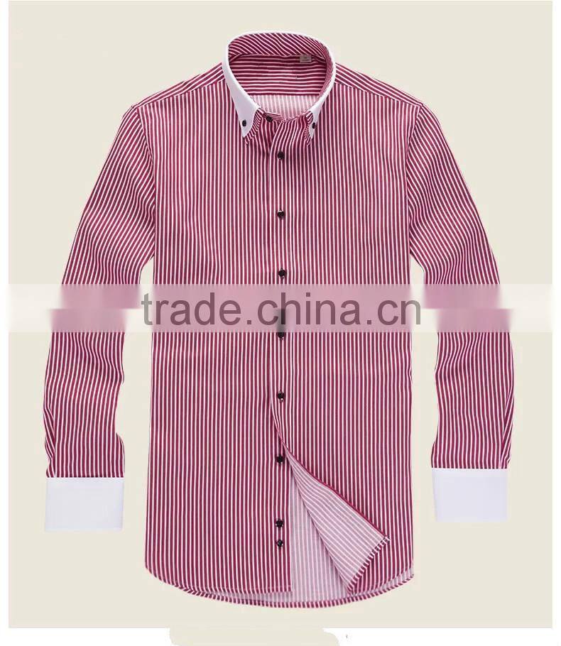 2015 European&American style Slim fit official/dress long sleeve mens/boy shirt with double collar&cuff