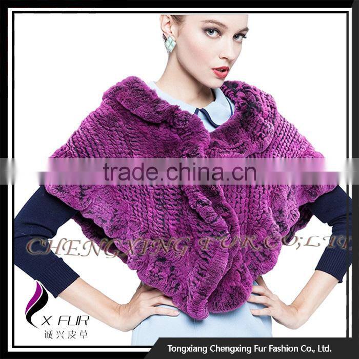CX-B-128B Women Knitted Genuine Rex Rabbit Fur Shawl/Bridal Fur Shawl