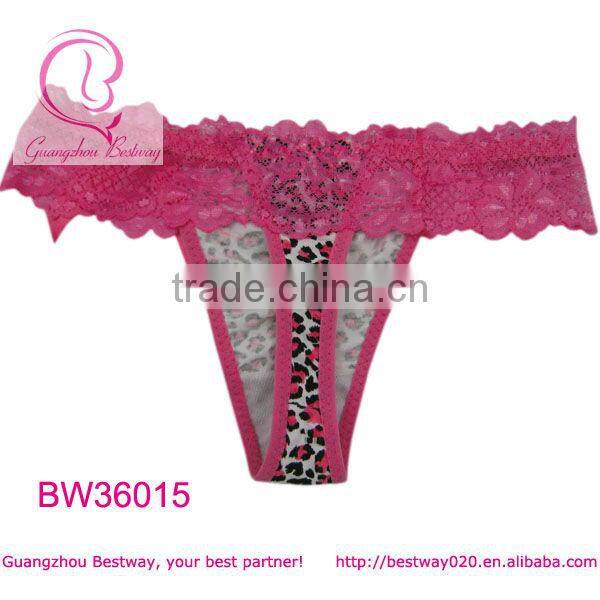 Fancy pink leopard lace waist sexy thong