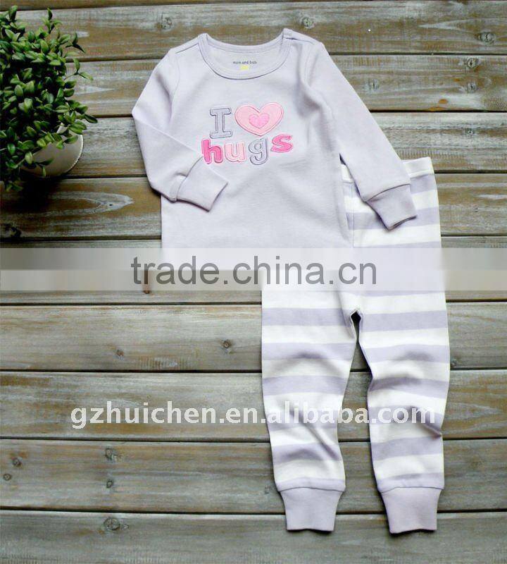 2011 autumn baby clothing set 100% cotton embroider pajama