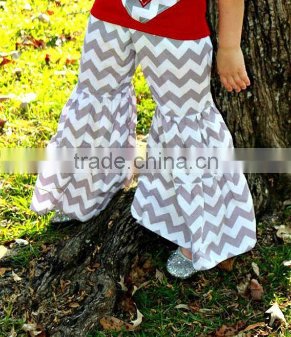 2014New arrival baby clothing chevron cotton pants kids broad wave stripe pants with ruffle adorable baby clothes zig zag pants