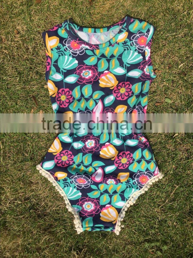 2016 hot sales Fabric flowers Hight Quality girls boutique clothing wholesales Cotton Bodysuit Birthday Romper for Baby Girls