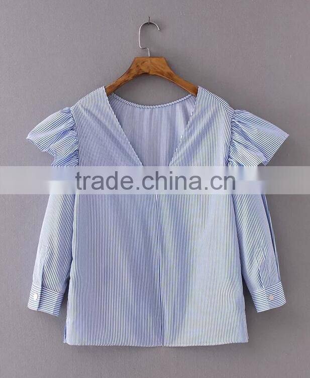 Runwaylover EY2388B 2017 New Style Ladies Fashion Falbala Stripe Blouse