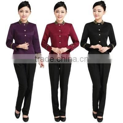 Juqian custom elegant high quality fashion waiter and waitress reception hotel uniform for autumn winter