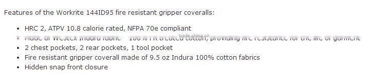 worksite fire resistant gripper coveralls