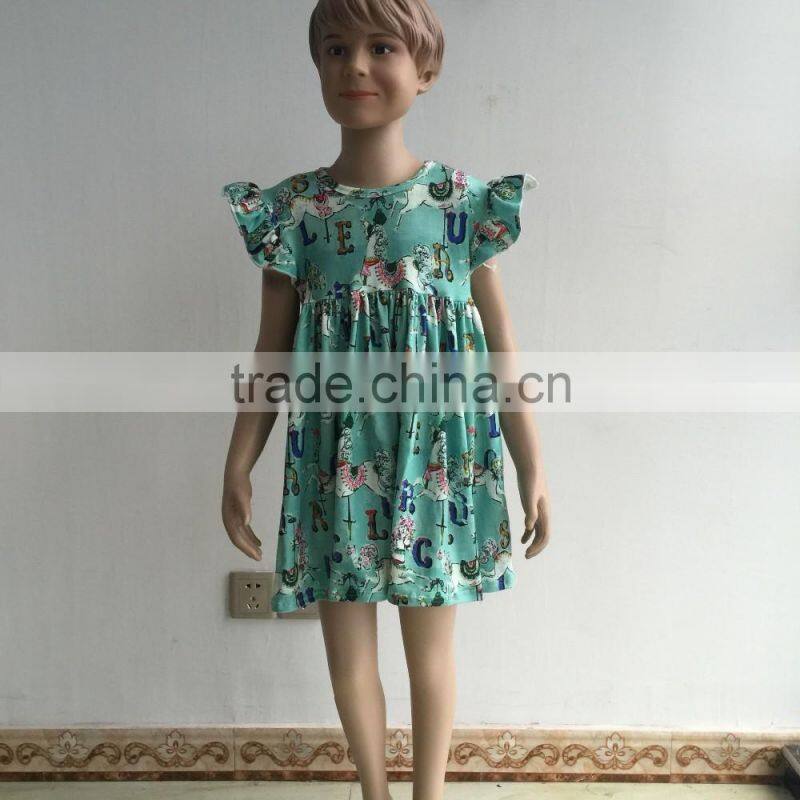 QL-411 fashion carousel pattem design flutter puff sleeveless baby dresses 2016