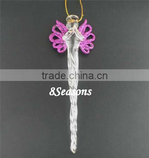 1PCs Purple Angel Christmas Ornament Glass Lampwork Icicle 156x48mm