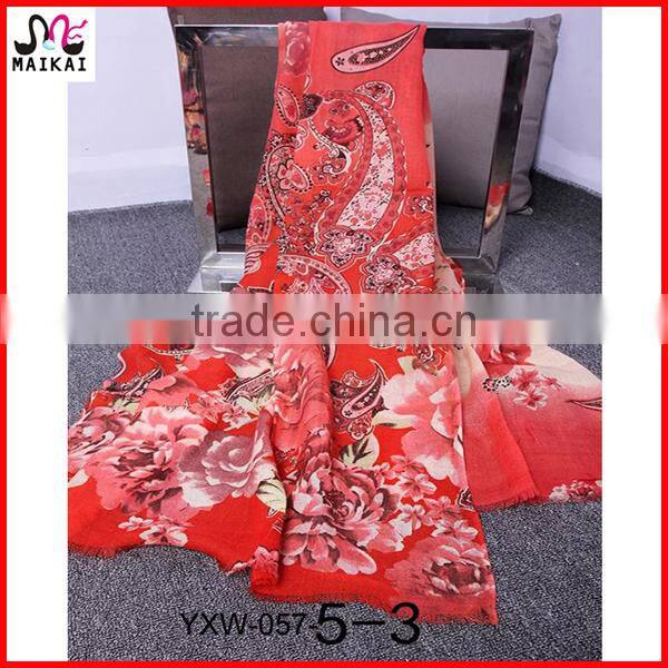 Wholesale new fashion floral print wool kuwait scarf