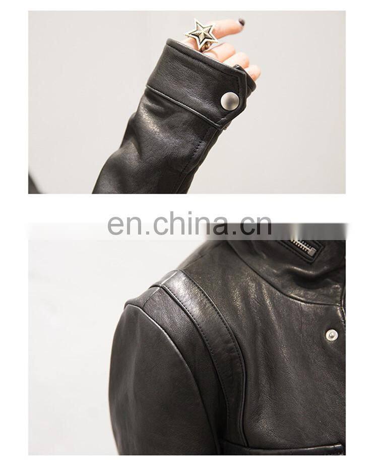 High Quality Popular Young Women Real Sheep Leather Garment Spring Ladies Long Black Coat