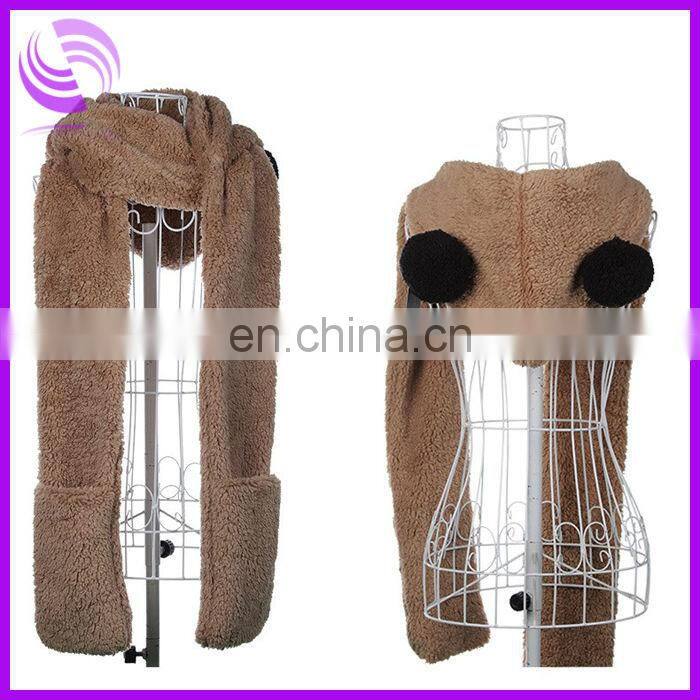 Christmas Present Warm Winter Fluffy Earflap Hooded Scarf Hat Glove