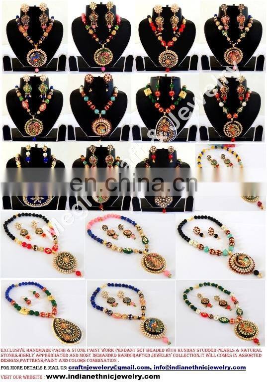 Kundan Pendant set-Indian bollywood Fashion Jewelry-wholesale Imitation Jewelry-party wear Jewellery